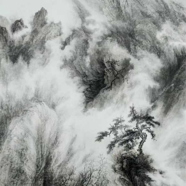 Whispers of Solitude: Pine in Mist, Ink’s Silent Song